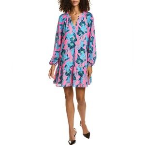 Lilly Pulitzer Vibrant Pink and Blue Long Sleeve Dress hot pink xl